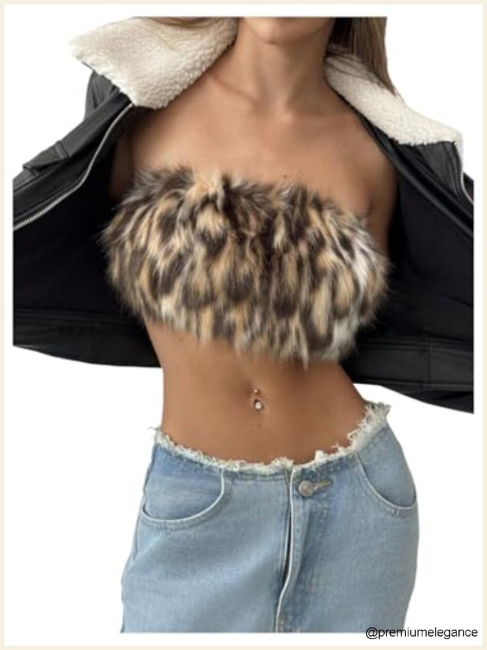 Women's Faux Fur Crop Top Strapless Sleeveless Bandeau Backless Tube Top